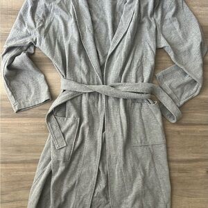 Light Gray Waffle Knit Robe with Belt